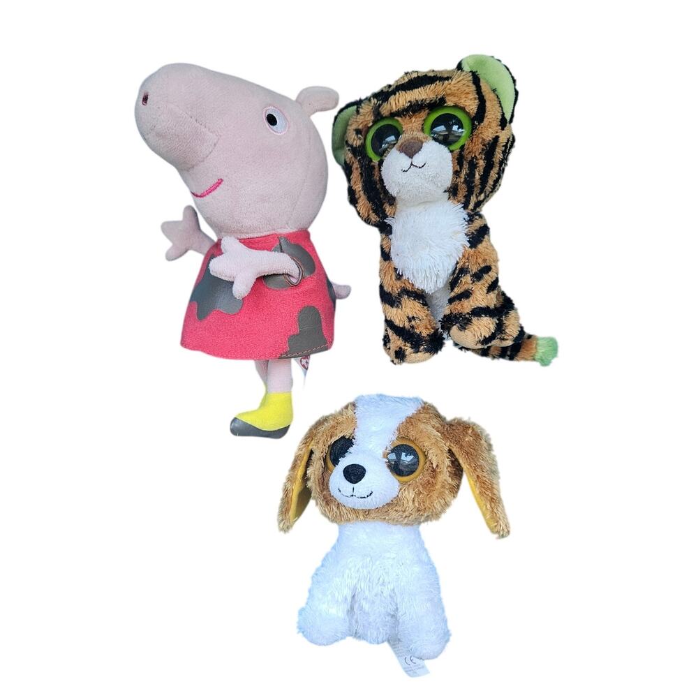 Ty Beanie Babies Lot Peppa Pig Muddy Puddles, Cookie, Stripes